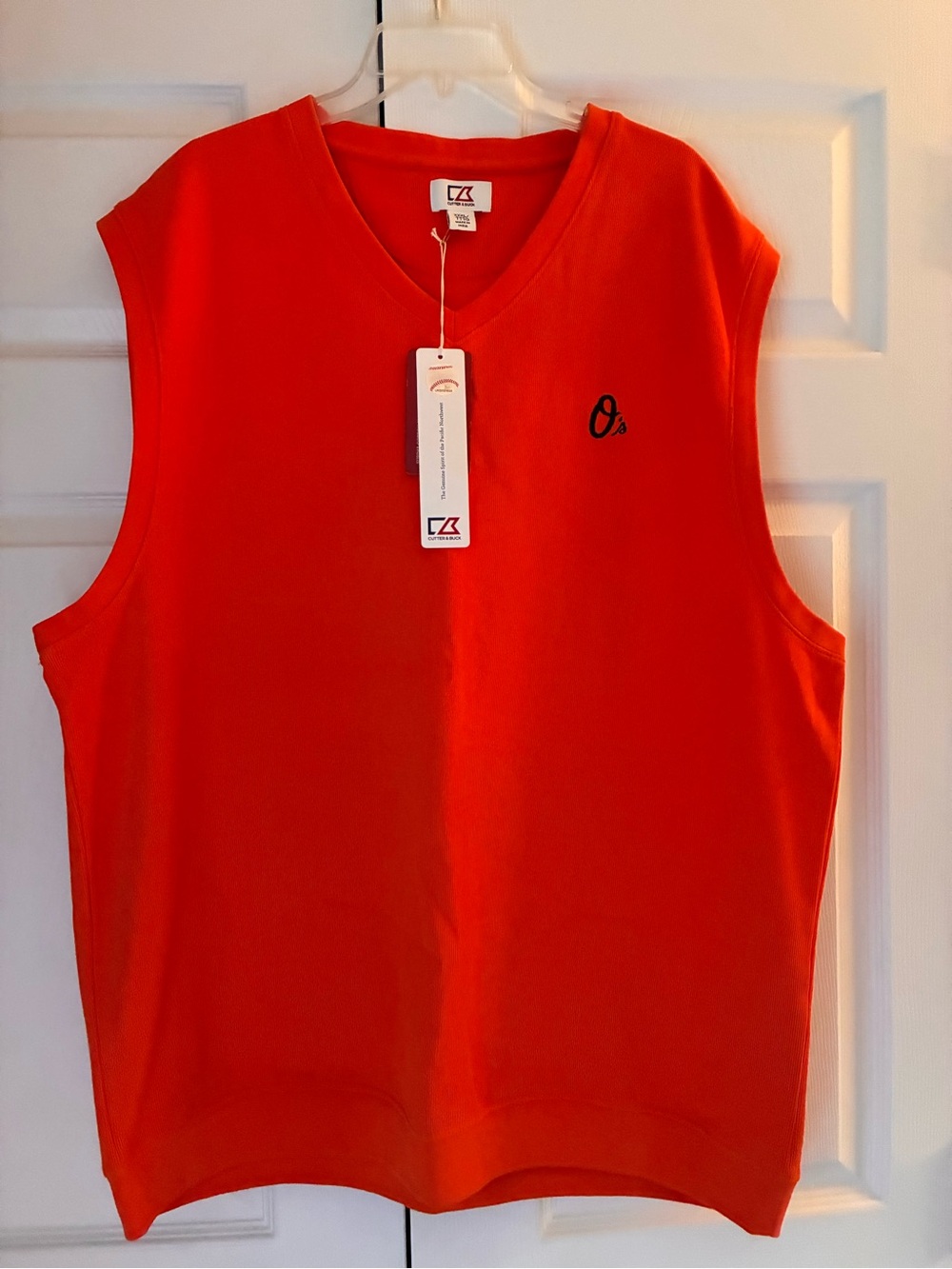 Mens Orioles MLB Cutter & Buck NWT V-Neck Sweater Vest Orange, XXL